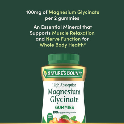 Nature’s Bounty High Absorption Magnesium Glycinate Gummies, 100 mg Magnesium Per Serving, Whole Body Health, No Stick Gummy, Peach Mango Flavor - PrimeBioHealth - canada supplements