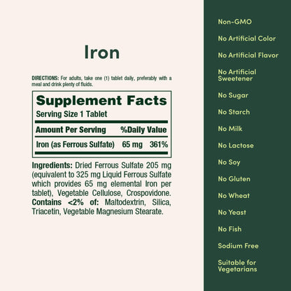Nature’s Bounty Iron 65mg, 325 mg Ferrous Sulfate, Cellular Energy Support, Promotes Normal Red Blood Cell Production - PrimeBioHealth - canada supplements