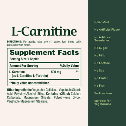 Nature's Bounty L-Carnitine, Supports Heart Health & Fat Metabolism, Amino Acid Supplement, 500 mg, 30 Tablets - PrimeBioHealth - canada supplements