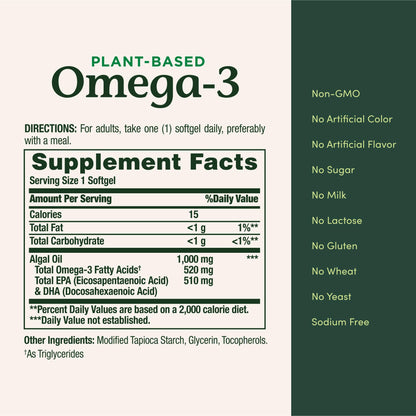 Nature's Bounty Omega 3, Plant-Based Omega 3 Fatty Acid Supplement, 520mg, Supports Whole Body Health Including Heart, Skin, Joint - PrimeBioHealth - canada supplements