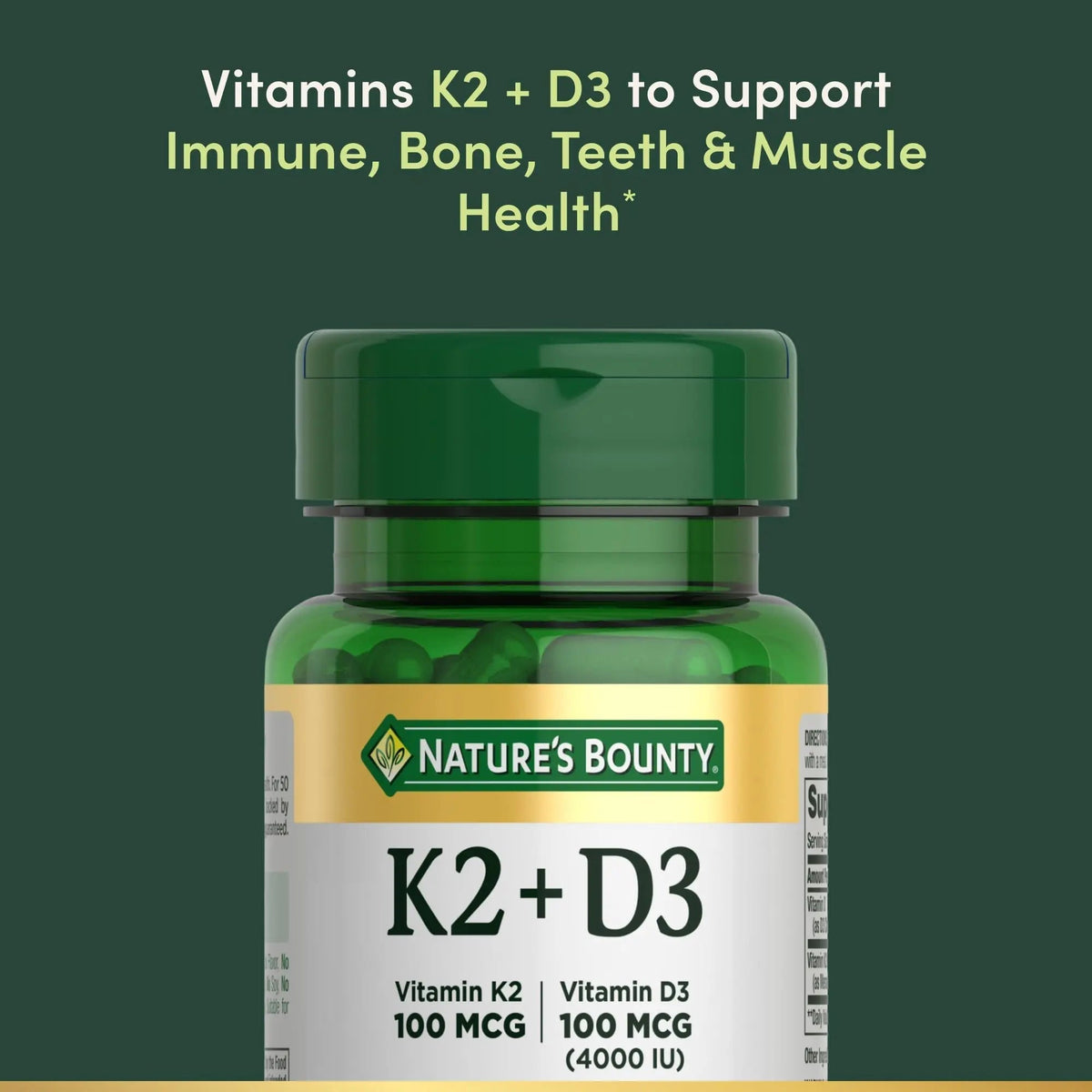 Nature’s Bounty Vitamin D3 K2 Supplement, 4000 IU Vitamin D3 plus 100 mcg of Vitamin K Supplements - PrimeBioHealth - canada supplements