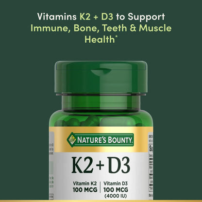 Nature’s Bounty Vitamin D3 K2 Supplement, 4000 IU Vitamin D3 plus 100 mcg of Vitamin K Supplements - PrimeBioHealth - canada supplements
