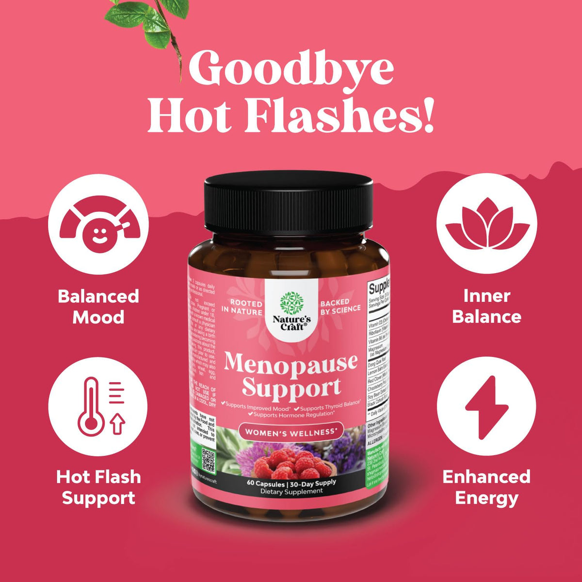 Natures Craft Complete Herbal Menopause Supplement for Women - Female Hormone Balance Capsules for Night Sweats Hot Flashes & Mood Swings with Dong Quai - PrimeBioHealth - canada supplements