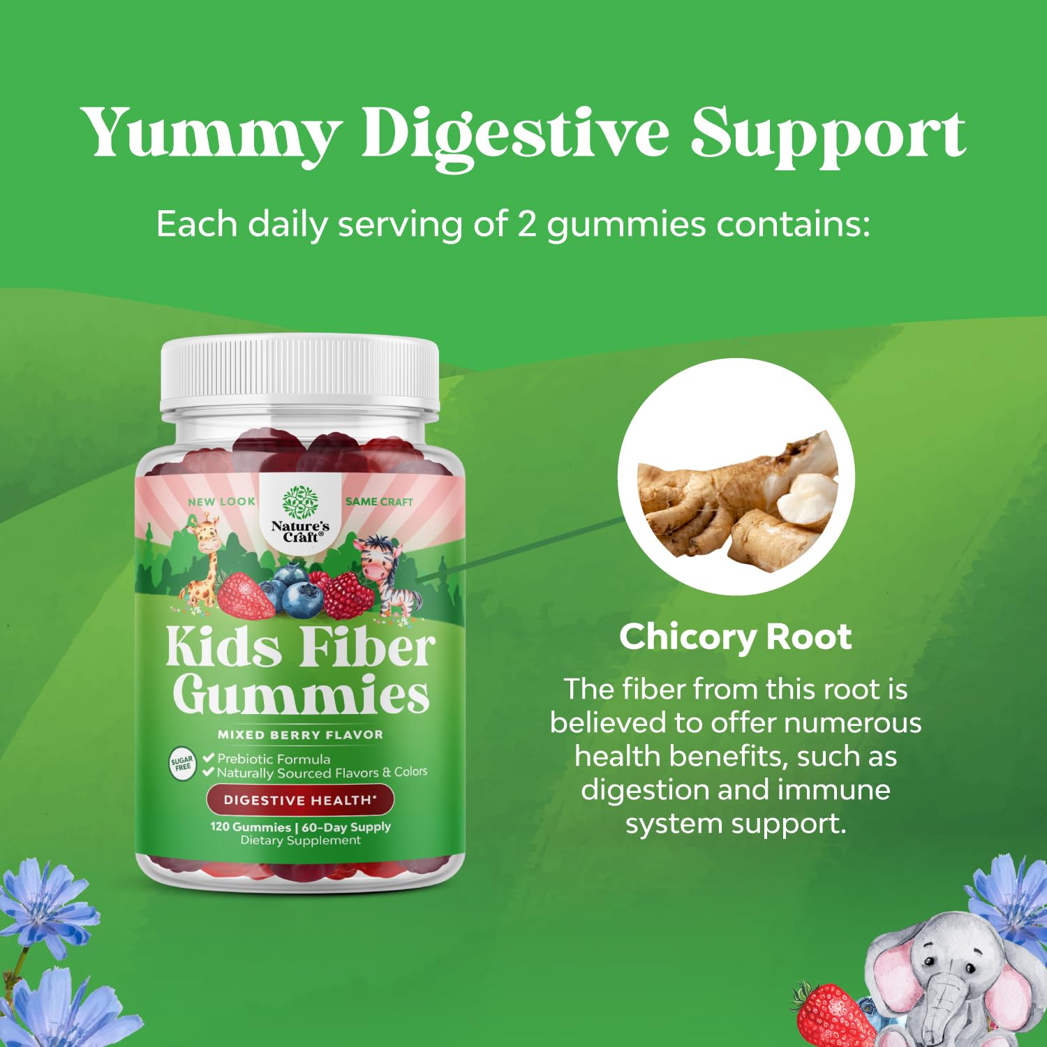 Natures Craft High Prebiotic Fiber Gummies for Kids - Dietary Fiber Supplements for Digestion & Constipation - Chicory Root Kids Immune Gummies - Non-GMO - PrimeBioHealth - canada supplements