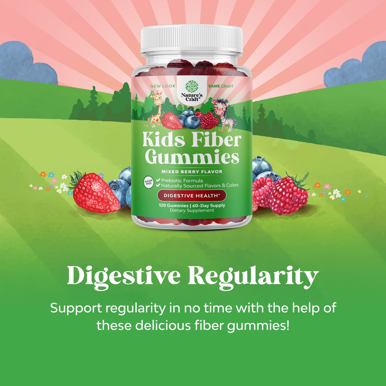 Natures Craft High Prebiotic Fiber Gummies for Kids - Dietary Fiber Supplements for Digestion & Constipation - Chicory Root Kids Immune Gummies - Non-GMO - PrimeBioHealth - canada supplements