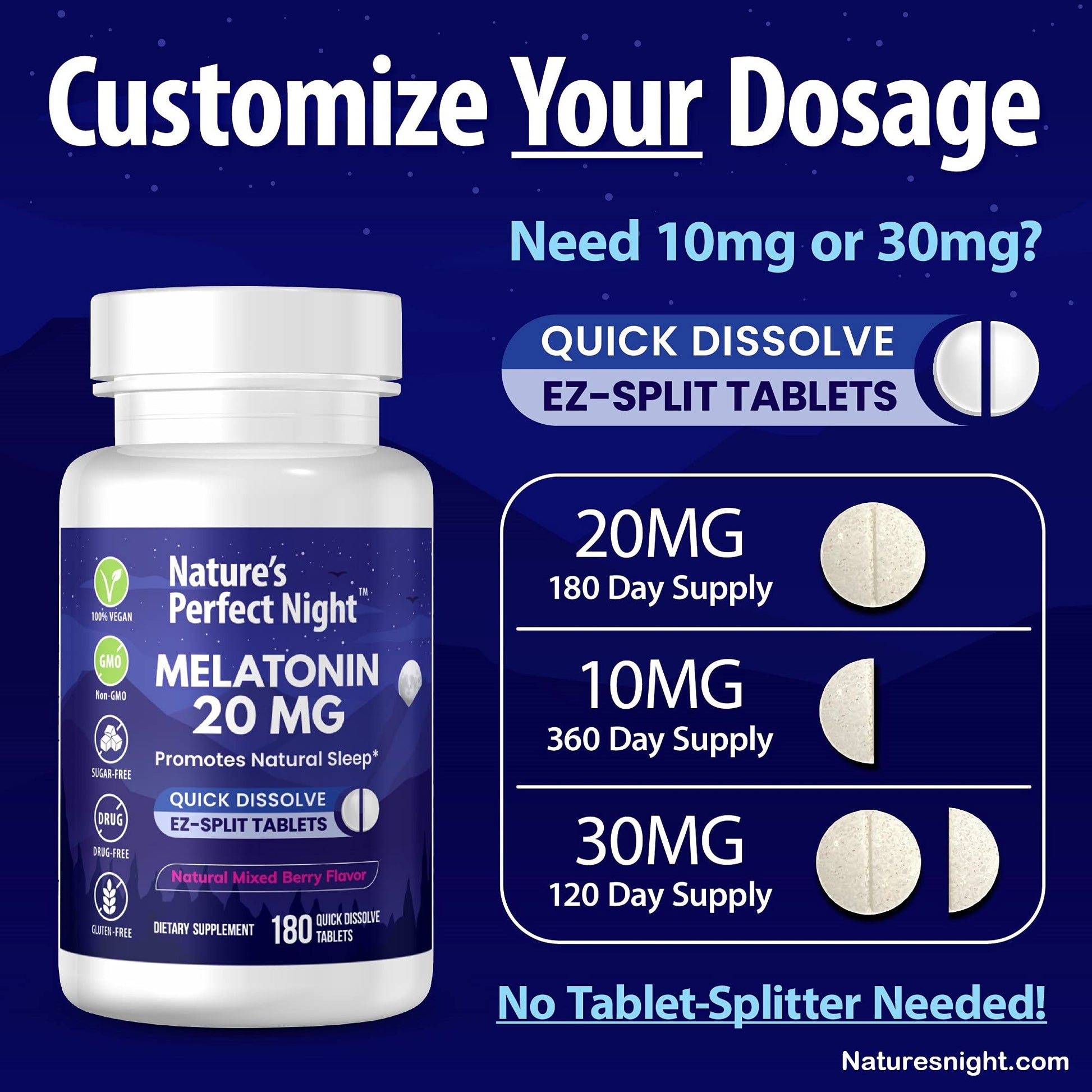 Nature's Perfect Night | Melatonin 20mg | 180 Quick Dissolve Tablets | Natural Mixed Berry Flavor |High Potency | Sugar Free - PrimeBioHealth - canada supplements