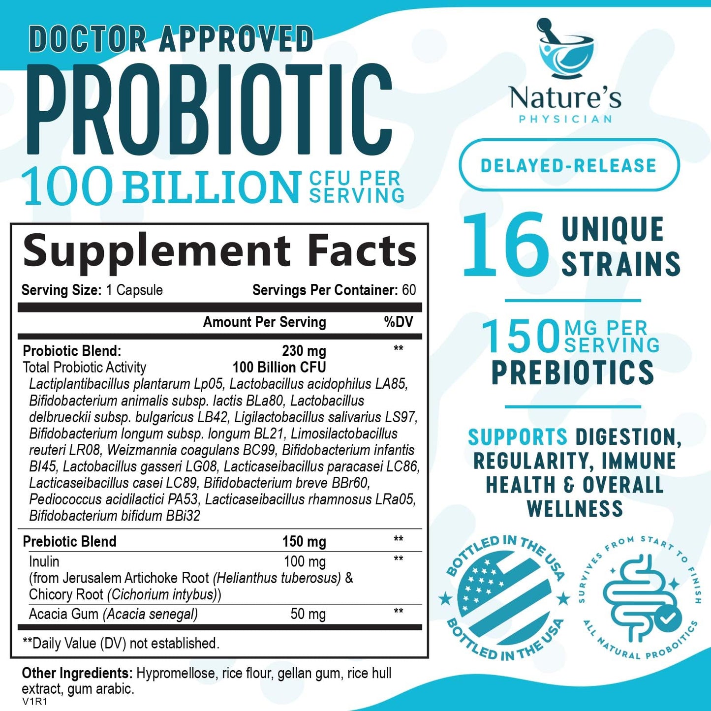 Nature's Physician Probiotics - 100 Billion CFU Per Capsule - 16 Strains + Prebiotics - Best Probiotic Supplement for Women & Men - Supports Immune, - PrimeBioHealth - canada supplements
