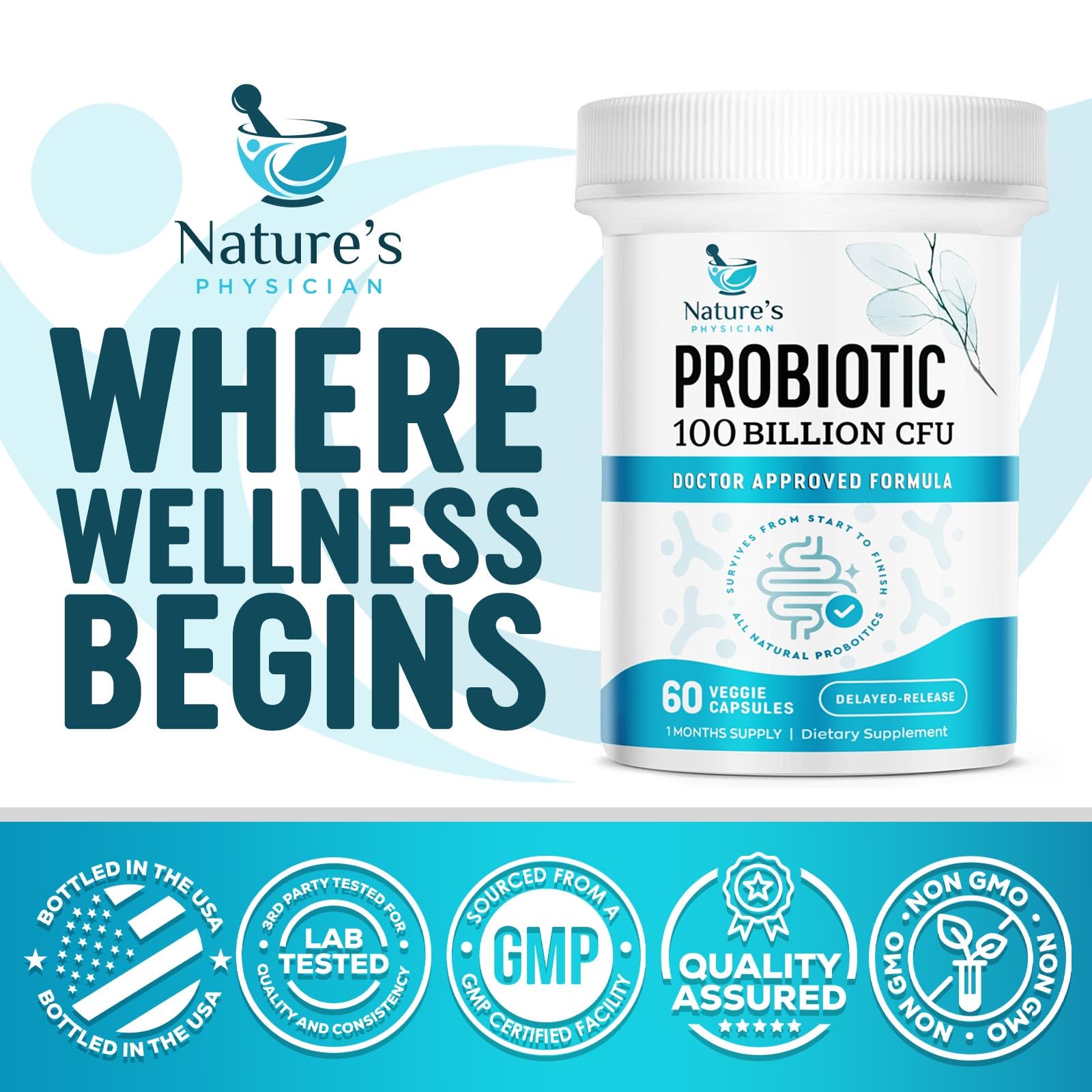Nature's Physician Probiotics - 100 Billion CFU Per Capsule - 16 Strains + Prebiotics - Best Probiotic Supplement for Women & Men - Supports Immune, - PrimeBioHealth - canada supplements