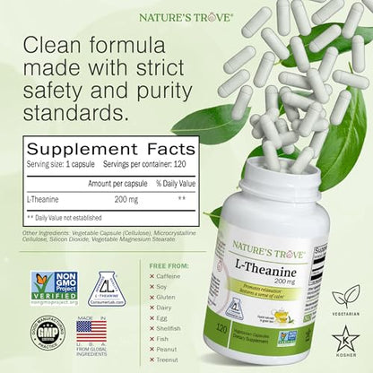 Nature's Trove L-Theanine 200mg 120 Vegetarian Capsules - PrimeBioHealth - canada supplements