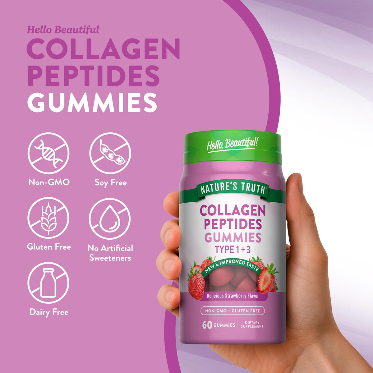 Nature's Truth Collagen Peptide Gummies for Women | 60 Count Type 1 and 3 | Strawberry Flavor - PrimeBioHealth - canada supplements