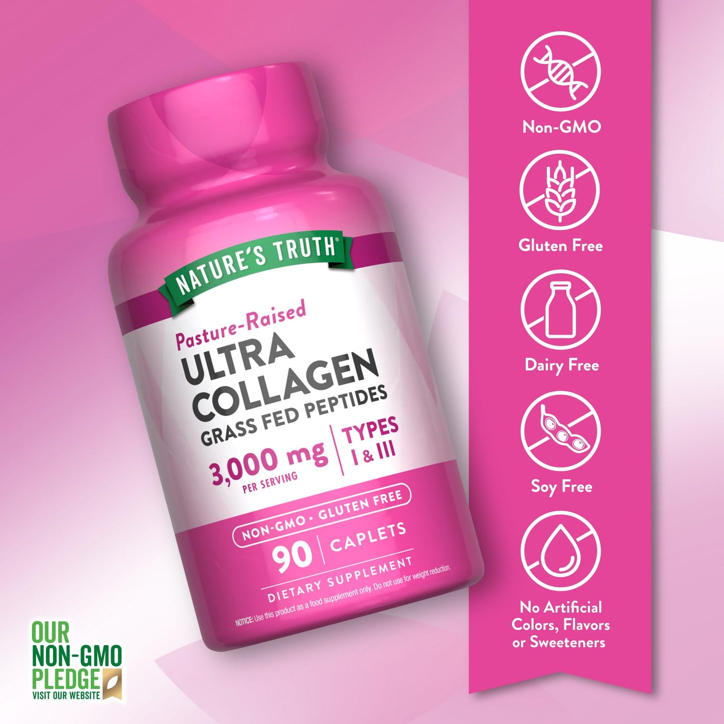 Nature's Truth Collagen Peptides | 90 Caplets | Type 1 and 3 with Vitamin C | Grass Fed, Non-GMO & Gluten Free Supplement - PrimeBioHealth - canada supplements
