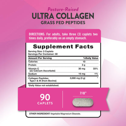 Nature's Truth Collagen Peptides | 90 Caplets | Type 1 and 3 with Vitamin C | Grass Fed, Non-GMO & Gluten Free Supplement - PrimeBioHealth - canada supplements