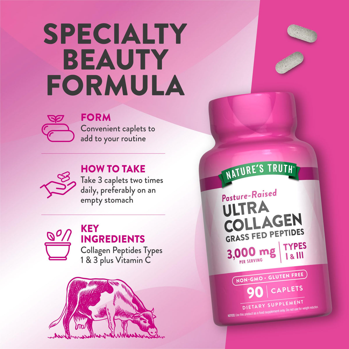 Nature's Truth Collagen Peptides | 90 Caplets | Type 1 and 3 with Vitamin C | Grass Fed, Non-GMO & Gluten Free Supplement - PrimeBioHealth - canada supplements