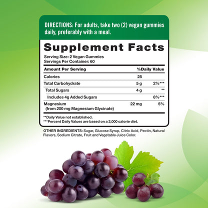 Nature's Truth Magnesium Glycinate Gummies for Adults | 200mg | 120 Count | Grape Flavor | Vegan, Non-GMO & Gluten Free Supplement - PrimeBioHealth - canada supplements