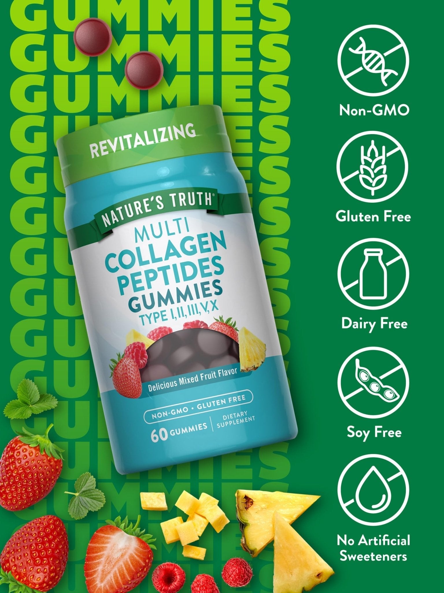Nature's Truth Multi Collagen Gummies | Type I, II, III, V, X | 60 Count | Non-GMO & Gluten Free Complex Supplement | Mixed Fruit Flavor - PrimeBioHealth - canada supplements