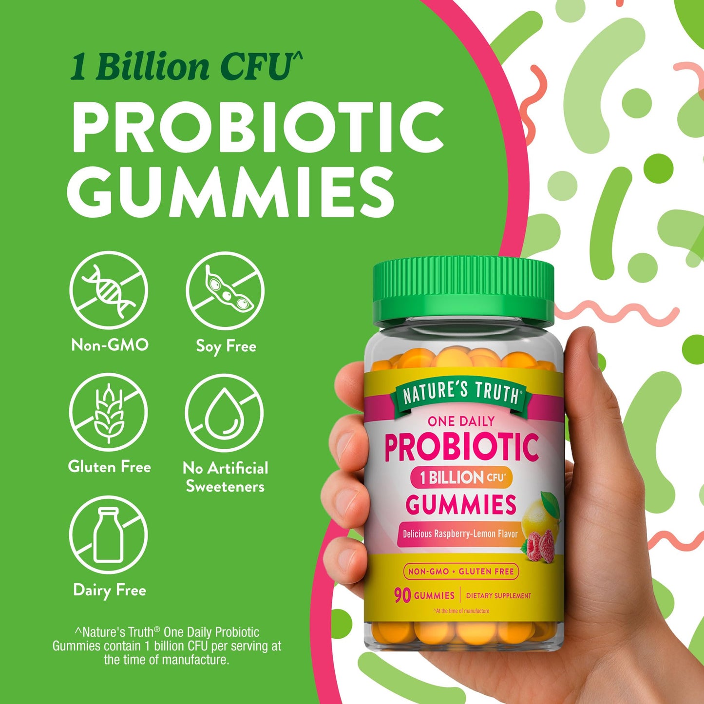 Nature's Truth Probiotic Gummies | 1 Billion CFU | 90 Count | Raspberry Lemon Flavor | Non-GMO & Gluten Free Supplement - PrimeBioHealth - canada supplements