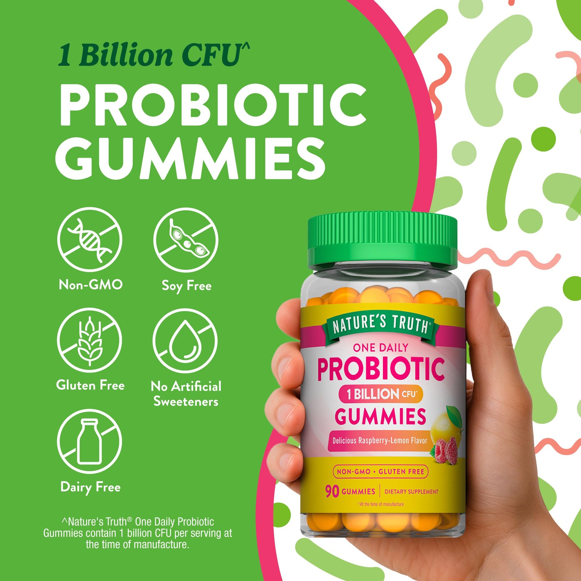 Nature's Truth Probiotic Gummies | 1 Billion CFU | 90 Count | Raspberry Lemon Flavor | Non-GMO & Gluten Free Supplement - PrimeBioHealth - canada supplements