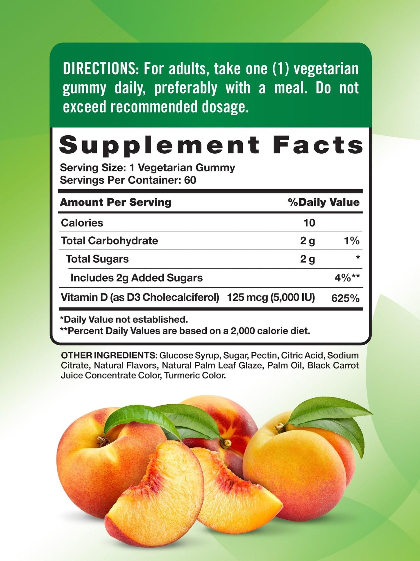 Nature's Truth Vitamin D3 Gummies | 5000 IU | 60 Count | Peach Flavor | Vegetarian, Non-GMO & Gluten Free Supplement - PrimeBioHealth - canada supplements