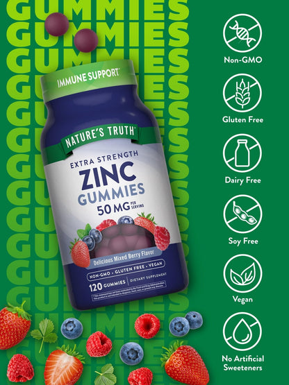 Nature's Truth Zinc Gummies for Adults | 50mg | 120 Count | Vegan, Non-GMO & Gluten Free Supplement | Mixed Berry Flavor - PrimeBioHealth - canada supplements