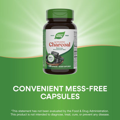 Nature's Way Activated Charcoal, Binds Unwanted Materials and Gas in the Digestive Tract*, 560 mg per 2-Capsule Serving, - PrimeBioHealth - canada supplements