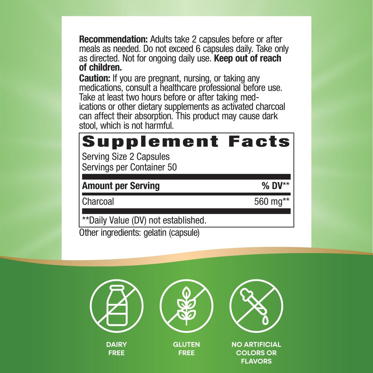 Nature's Way Activated Charcoal, Binds Unwanted Materials and Gas in the Digestive Tract*, 560 mg per 2-Capsule Serving, - PrimeBioHealth - canada supplements