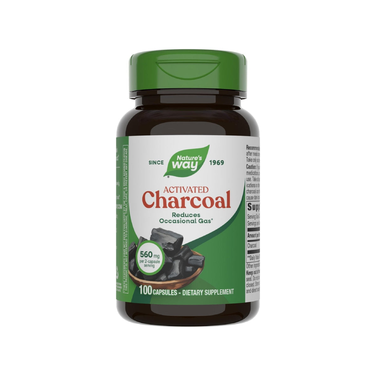Nature's Way Activated Charcoal, Binds Unwanted Materials and Gas in the Digestive Tract*, 560 mg per 2-Capsule Serving, - PrimeBioHealth - canada supplements