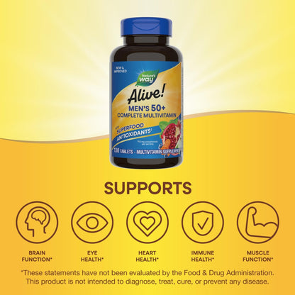 Nature’s Way Alive! Men’s 50+ Multivitamin Complete Tablets, Daily Multivitamin for Men Over 50, Supports Cellular Energy Metabolism - PrimeBioHealth - canada supplements