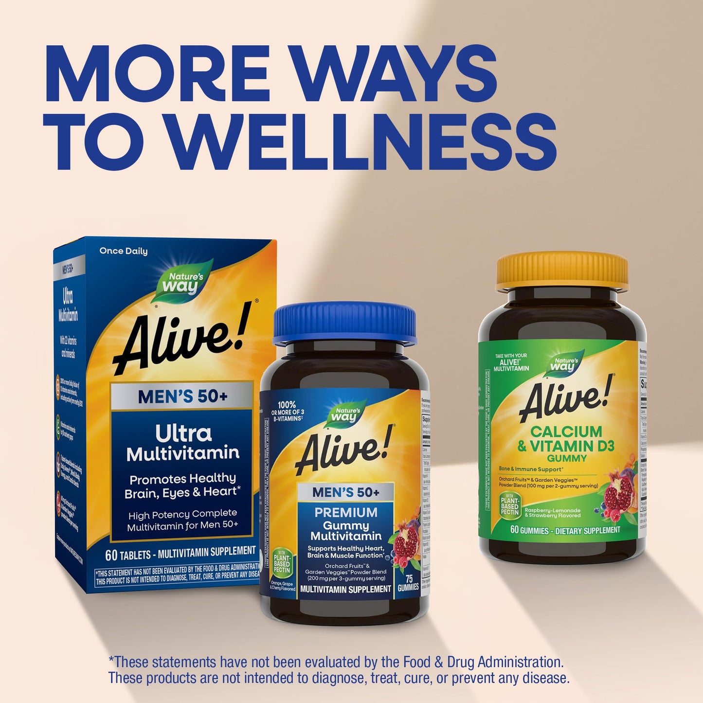 Nature’s Way Alive! Men’s 50 Plus Premium Gummy Multivitamin, Supports Healthy Heart, Brain & Muscle Function with High Potency B-Vitamins, Vitamin A, C, D3 - PrimeBioHealth - canada supplements