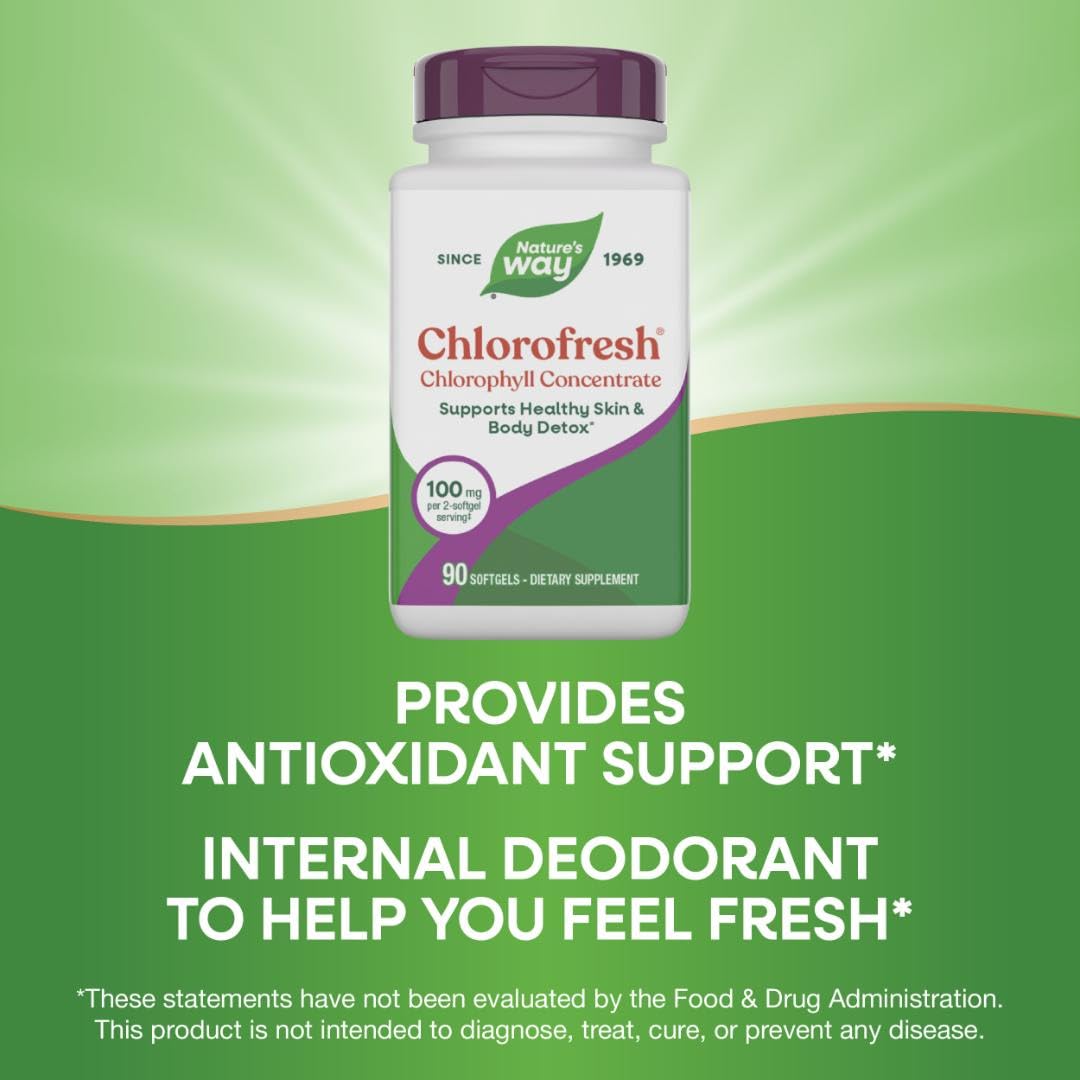 Nature’s Way Chlorofresh Chlorophyll Concentrate Softgels, Chlorophyllin Copper Complex, Internal Deodorant Supplement, Supports Healthy Skin and Detox Pathways - PrimeBioHealth - canada supplements