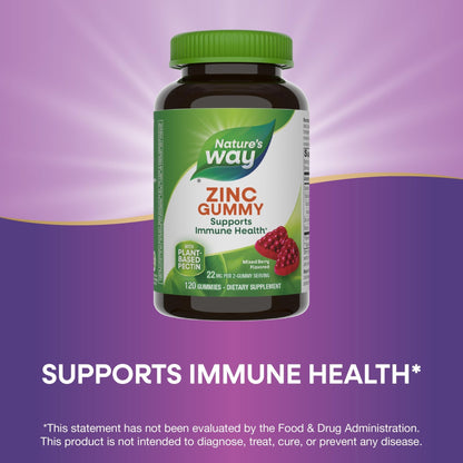Nature's Way Zinc Gummies, Adult & Kids 9+ Immune Support Gummies*, 100% Daily Value per Serving, Mixed Berry Flavor, 120 Chews - PrimeBioHealth - canada supplements