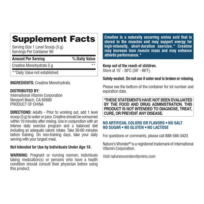 Nature's Wonder Micronized Creatine Monohydrate Powder 5g, Muscle Health, Muscle Energy Production, No Lactose, 5g of Micronized creatine Powder per Serving, 450G, 90 Servings - PrimeBioHealth - canada supplements