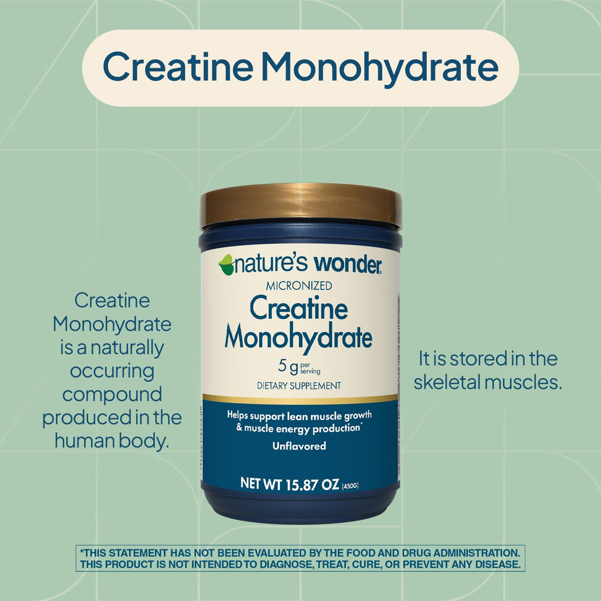 Nature's Wonder Micronized Creatine Monohydrate Powder 5g, Muscle Health, Muscle Energy Production, No Lactose, 5g of Micronized creatine Powder per Serving, 450G, 90 Servings - PrimeBioHealth - canada supplements