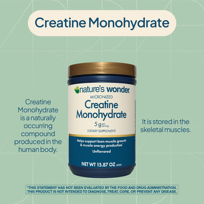 Nature's Wonder Micronized Creatine Monohydrate Powder 5g, Muscle Health, Muscle Energy Production, No Lactose, 5g of Micronized creatine Powder per Serving, 450G, 90 Servings - PrimeBioHealth - canada supplements