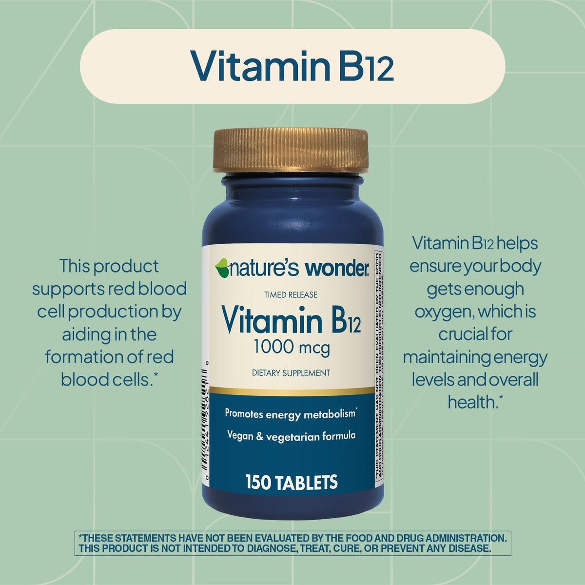 Nature's Wonder Vitamin B12 1000 mcg Timed Release Tablets for Energy Metabolism, Supports Brain Health and Nervous System Health - PrimeBioHealth - canada supplements