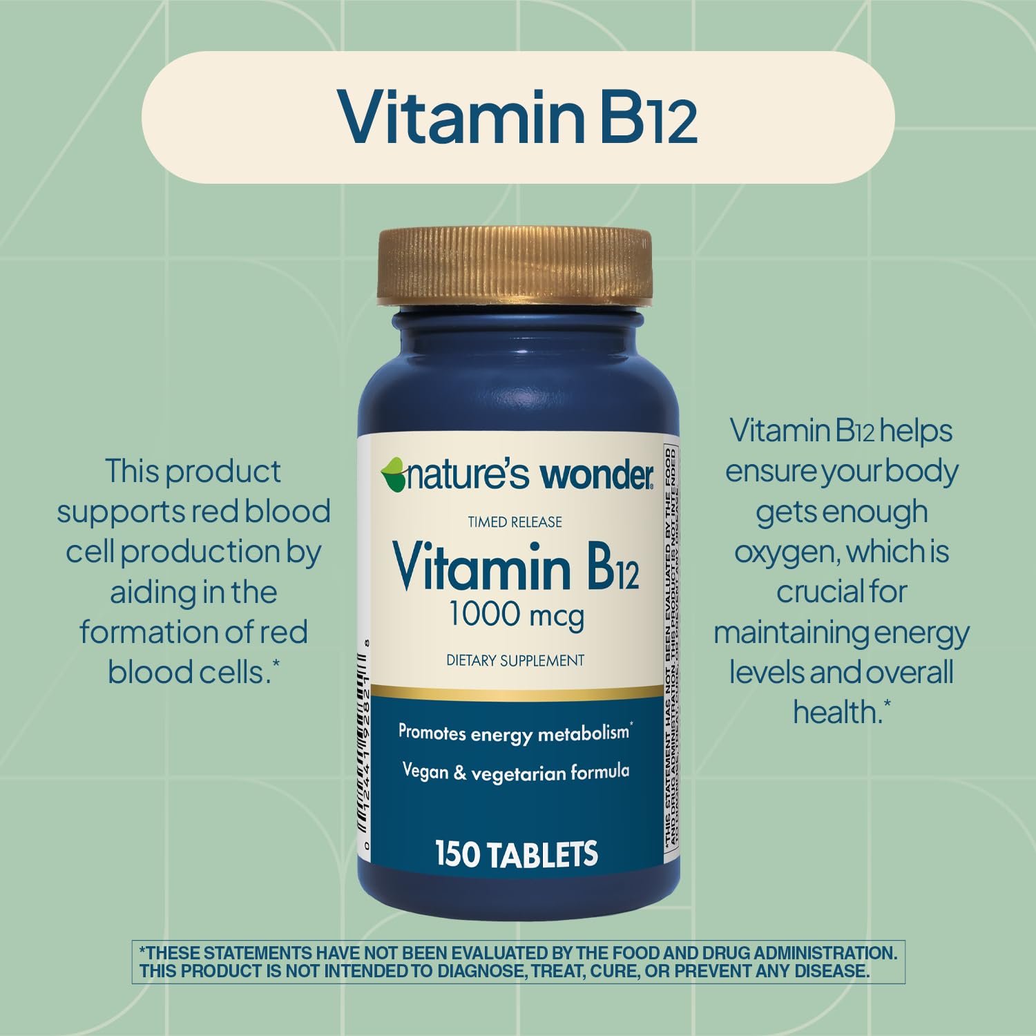 Nature's Wonder Vitamin B12 1000 mcg Timed Release Tablets for Energy Metabolism, Supports Brain Health and Nervous System Health - PrimeBioHealth - canada supplements