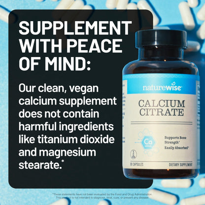 NatureWise Calcium Citrate 500mg Capsules - Supplement for Bone Health - Easy to Digest & Absorb - Vegan, Non-GMO - PrimeBioHealth - canada supplements