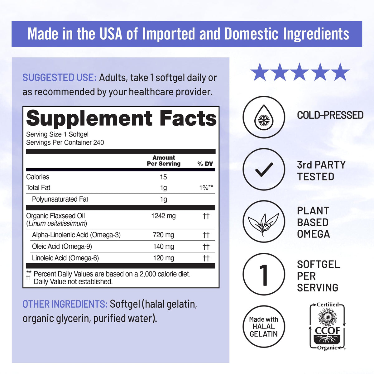 NatureWise Flaxseed Oil 1,242 mg, Fish Free Omega 3 6 9 with 720mg ALA, Dietary Supplement for Heart Health Support - Organic, Cold Pressed, - PrimeBioHealth - canada supplements