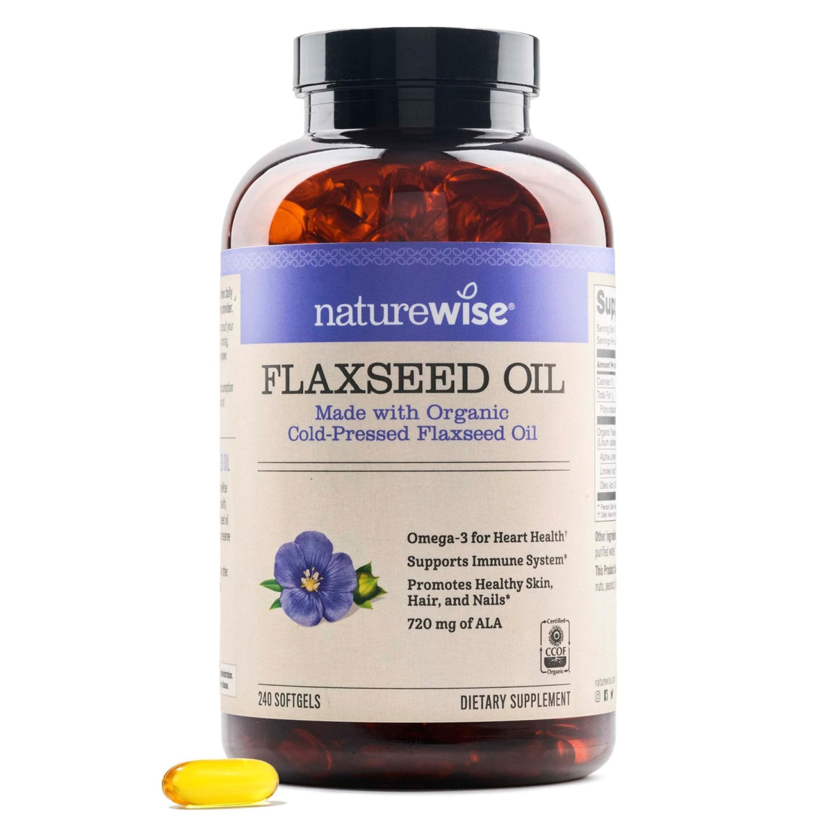 NatureWise Flaxseed Oil 1,242 mg, Fish Free Omega 3 6 9 with 720mg ALA, Dietary Supplement for Heart Health Support - Organic, Cold Pressed, - PrimeBioHealth - canada supplements