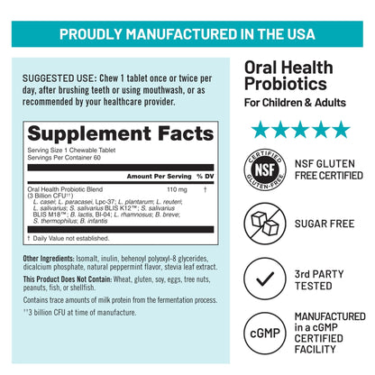 NatureWise Oral Probiotics for Mouth Bad Breath - Chewable Sugar-Free Mint - Lactobacillus reuteri Chewable - Oral Probiotics For Kids & Adults - PrimeBioHealth - canada supplements
