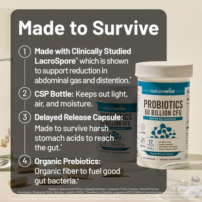 NatureWise Probiotics 60 Billion CFU - 17 Strains + Organic Prebiotics - Immune, Digestive & Gut Health Support for Women & Men - Vegetarian, Gluten-Free, - PrimeBioHealth - canada supplements
