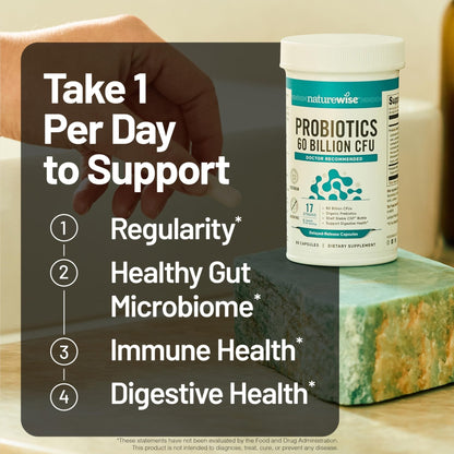 NatureWise Probiotics 60 Billion CFU - 17 Strains + Organic Prebiotics - Immune, Digestive & Gut Health Support for Women & Men - Vegetarian, Gluten-Free, - PrimeBioHealth - canada supplements