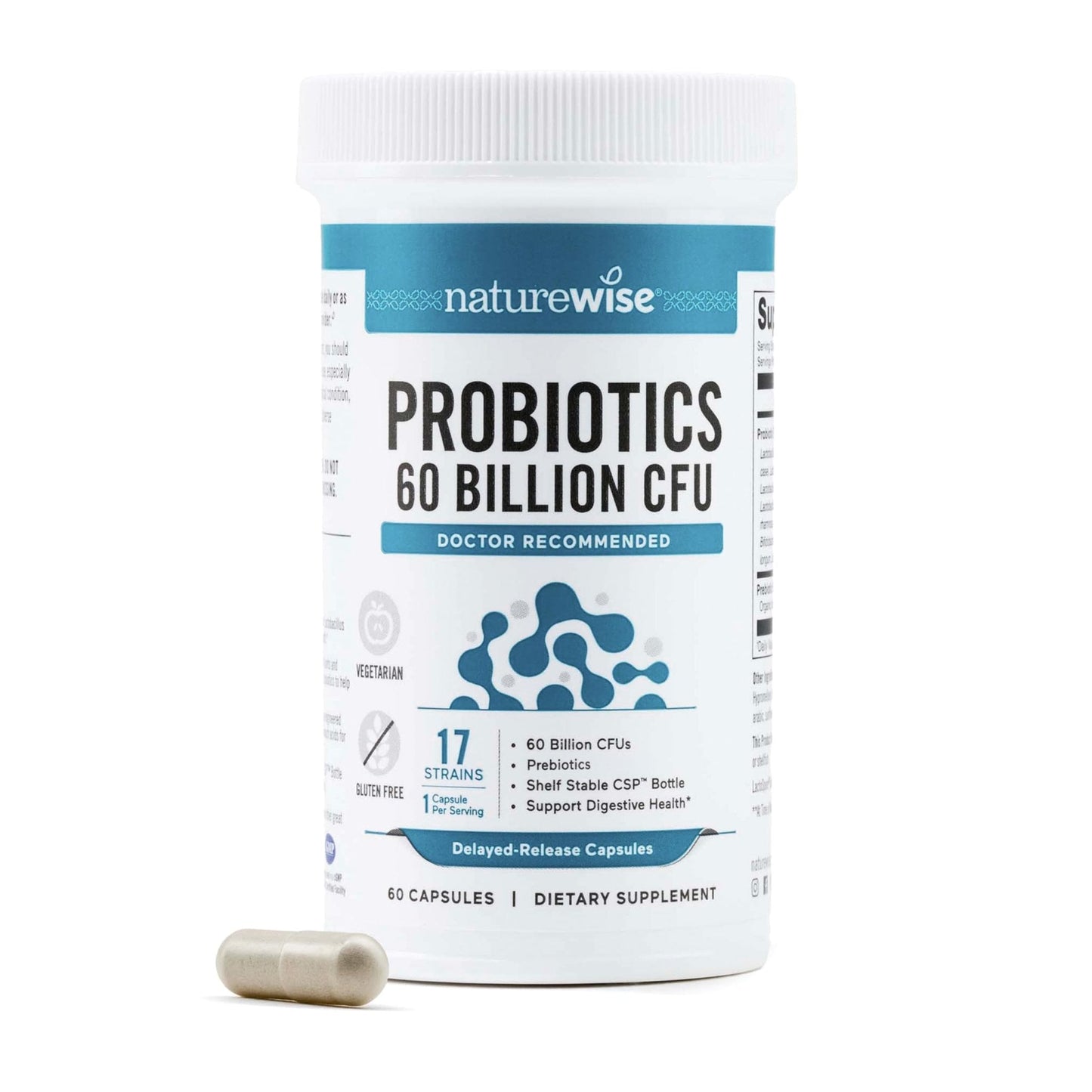 NatureWise Probiotics 60 Billion CFU - 17 Strains + Organic Prebiotics - Immune, Digestive & Gut Health Support for Women & Men - Vegetarian, Gluten-Free, - PrimeBioHealth - canada supplements