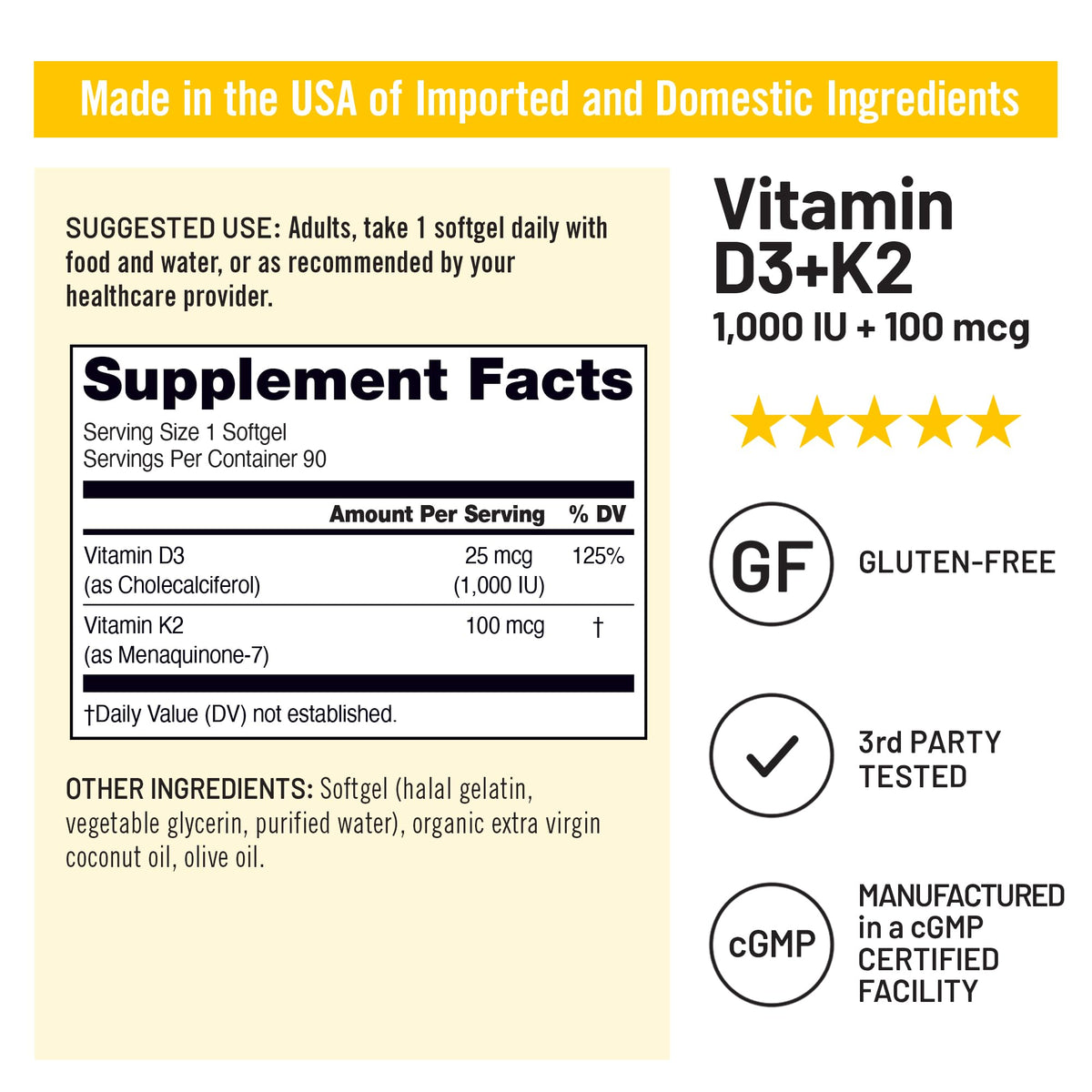 NatureWise Vitamin D3 1000IU + K2 (MK7) 100mcg with Organic Extra Virgin Coconut Oil - Supports Calcium Absorption, Bone & Immune Health - Non-GMO - PrimeBioHealth - canada supplements
