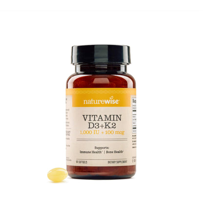 NatureWise Vitamin D3 1000IU + K2 (MK7) 100mcg with Organic Extra Virgin Coconut Oil - Supports Calcium Absorption, Bone & Immune Health - Non-GMO - PrimeBioHealth - canada supplements