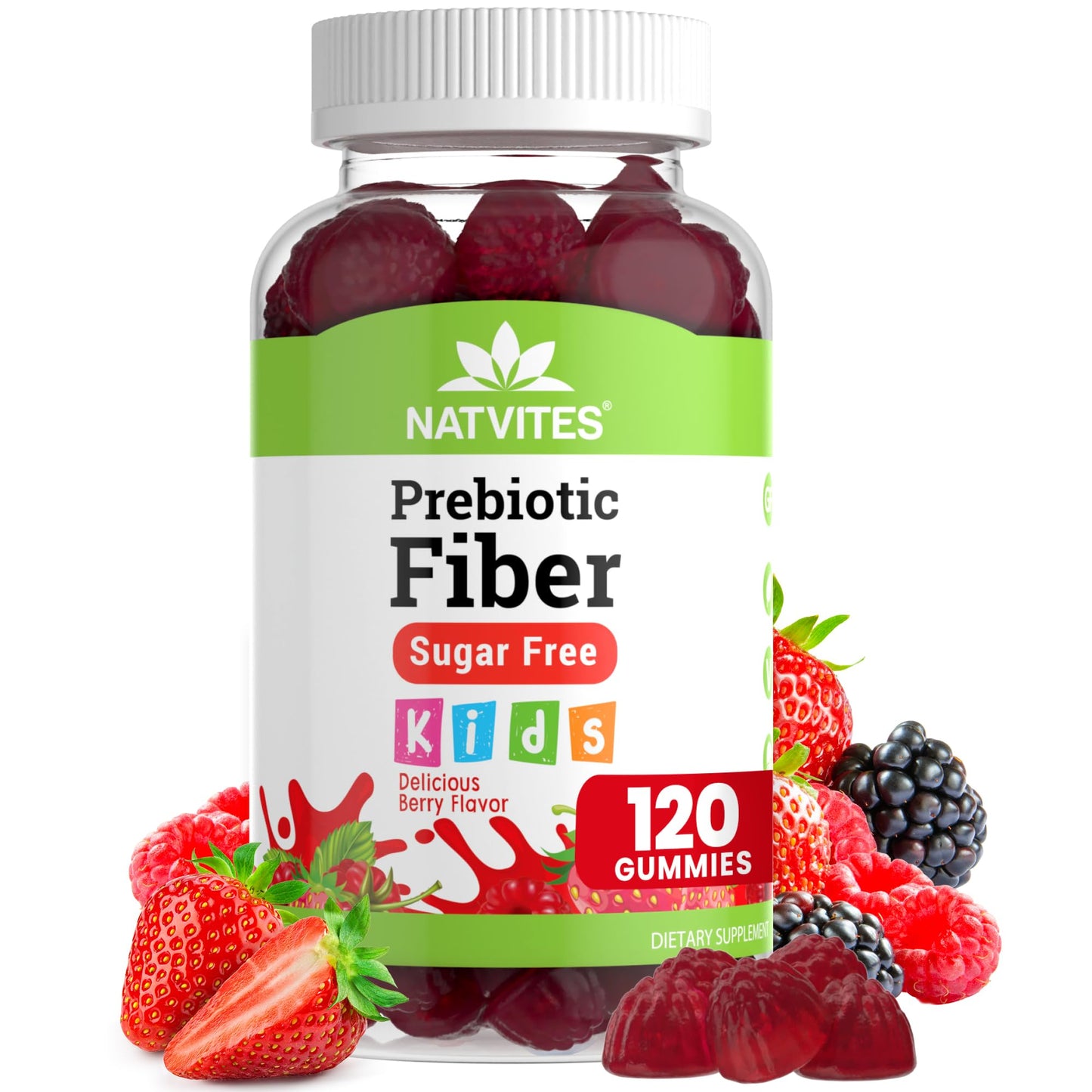 Natvites Prebiotic Kids Fiber Gummies, for Children Ages 2 & Up - Sugar Free Vegetarian Gelatin Free Non-GMO, Kids Fiber Supplements - PrimeBioHealth - canada supplements