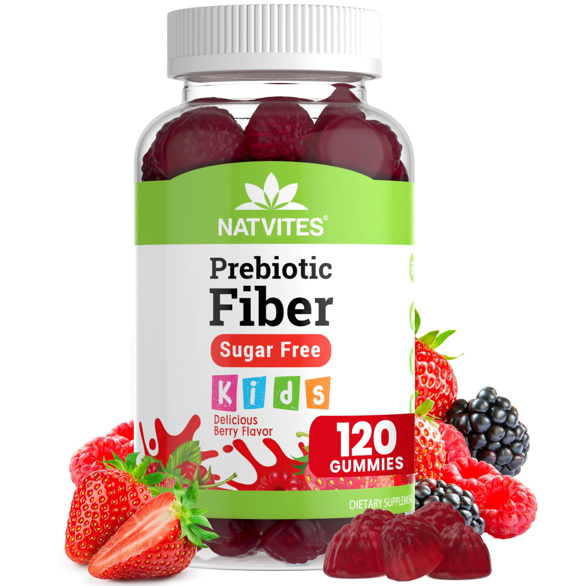 Natvites Prebiotic Kids Fiber Gummies, for Children Ages 2 & Up - Sugar Free Vegetarian Gelatin Free Non-GMO, Kids Fiber Supplements - PrimeBioHealth - canada supplements