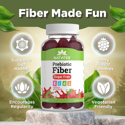 Natvites Prebiotic Kids Fiber Gummies, for Children Ages 2 & Up - Sugar Free Vegetarian Gelatin Free Non-GMO, Kids Fiber Supplements - PrimeBioHealth - canada supplements