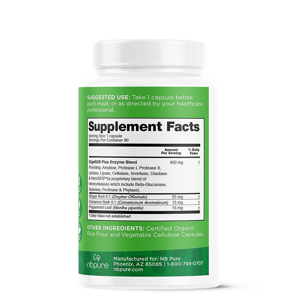 nbpure Vegan Digestive Enzyme Complex – Daily Bloating, Gas, & Food Digestive Support for Women & Men – 12 Enzymes & 3 Herbs – Lactase, Protease, Lipase - PrimeBioHealth - canada supplements