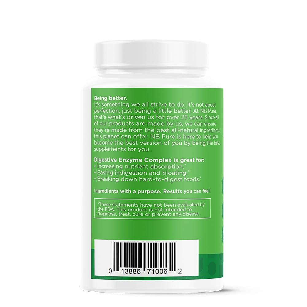 nbpure Vegan Digestive Enzyme Complex – Daily Bloating, Gas, & Food Digestive Support for Women & Men – 12 Enzymes & 3 Herbs – Lactase, Protease, Lipase - PrimeBioHealth - canada supplements