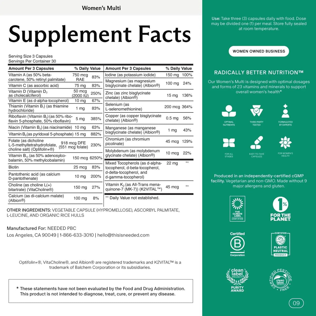 Needed. Multivitamin for Women with 23 Vitamins, Minerals and Antioxidants - Daily Womens Multivitamin - PrimeBioHealth - canada supplements